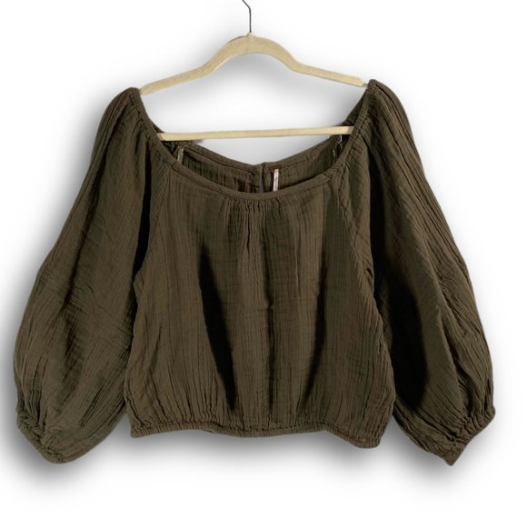 Free People, EUC, Sunday Funday Pullover, Olive Green, Puff Long Sleeve, Top, M - Picture 2 of 13